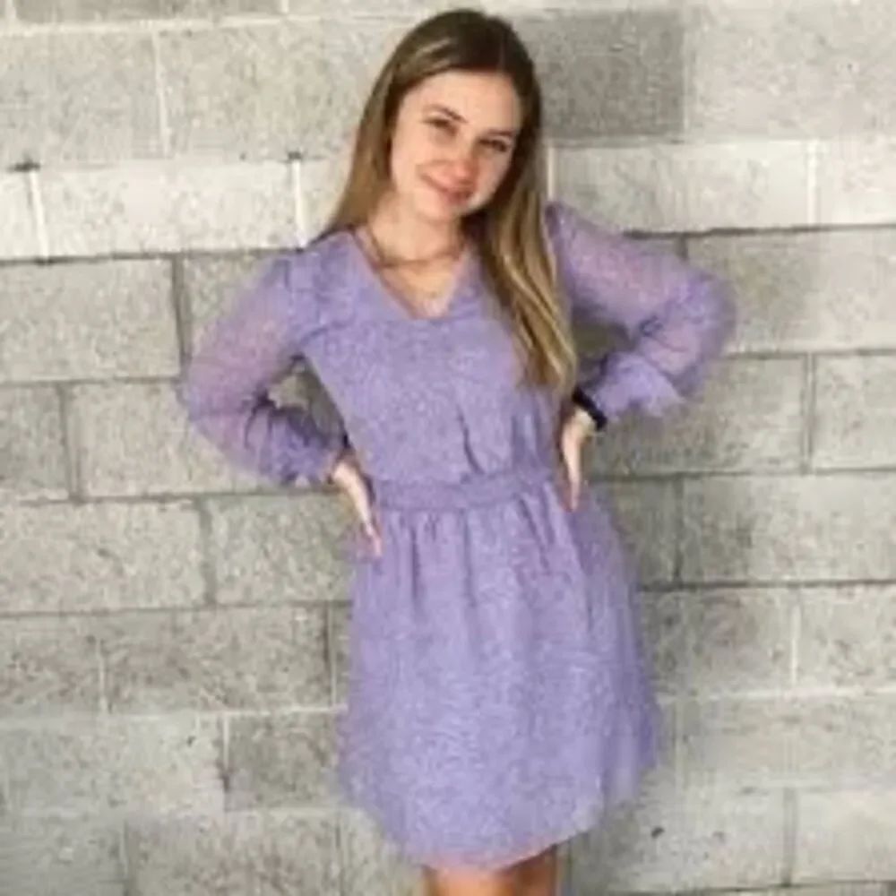 Loft Size S Long Sleeve Smock Waist Dress Lilac Purple Floral Above Knee Spring